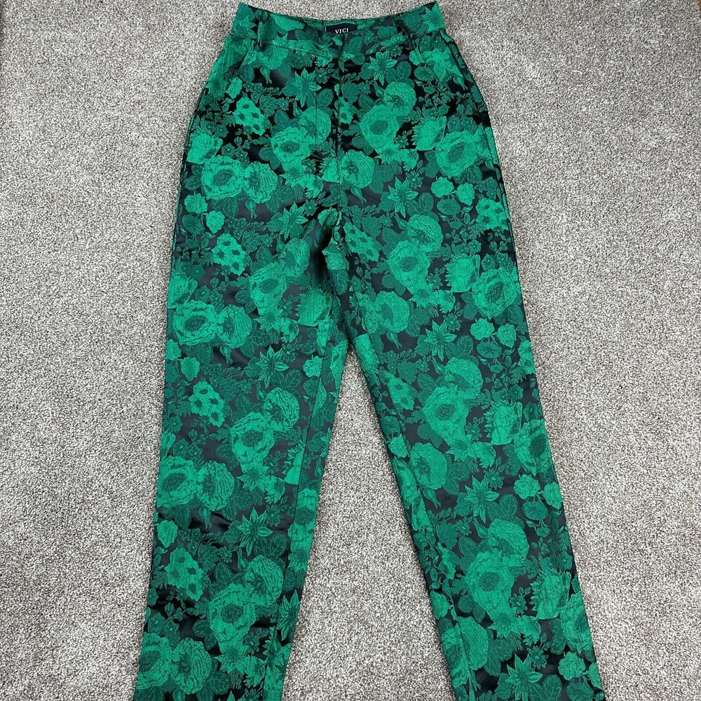 Vici Women's Size X-Small‎ (25 x 26) Green Floral Pants -Pockets -Y2K